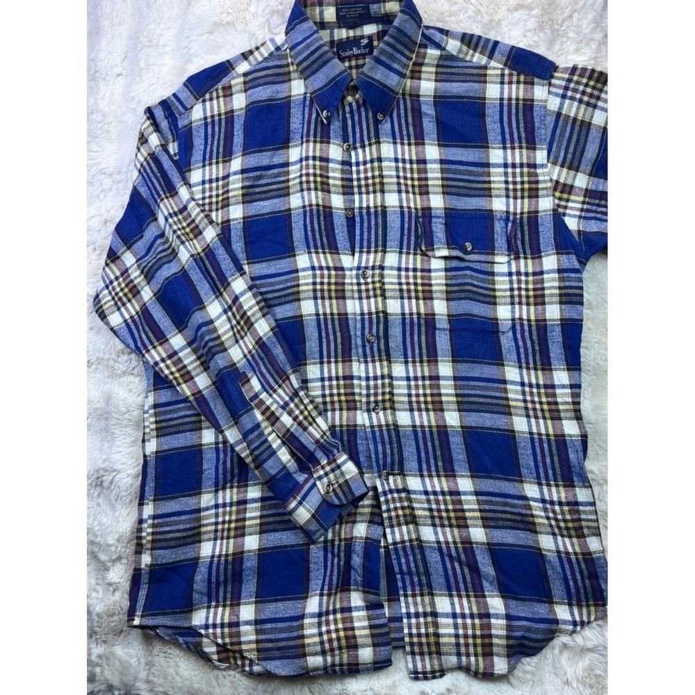 Stanley Blacker Mens Blue Plaid Cotton Flannel Button Down Shirt Size M. A37